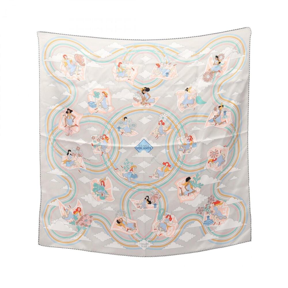 Hermes Carre 70 CARRES VOLANTS Scarf/Muffler, Silk, Women's, Gray/Multicolor